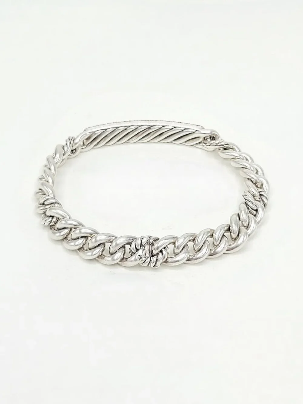 David Yurman Belmont Curb Link ID Bracelet w/ Pavé White Diamonds - Size Large